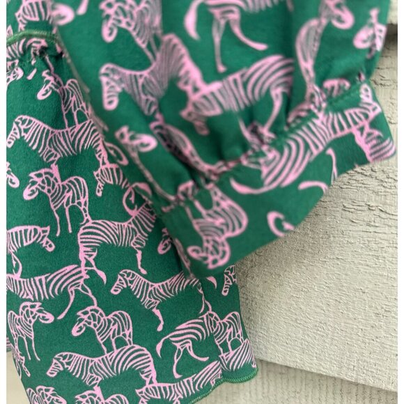 Joy Joy Blouse XS--Green & Pink Zebra Print Peplum Ruffle Long Sleeve Top - Picture 7 of 7